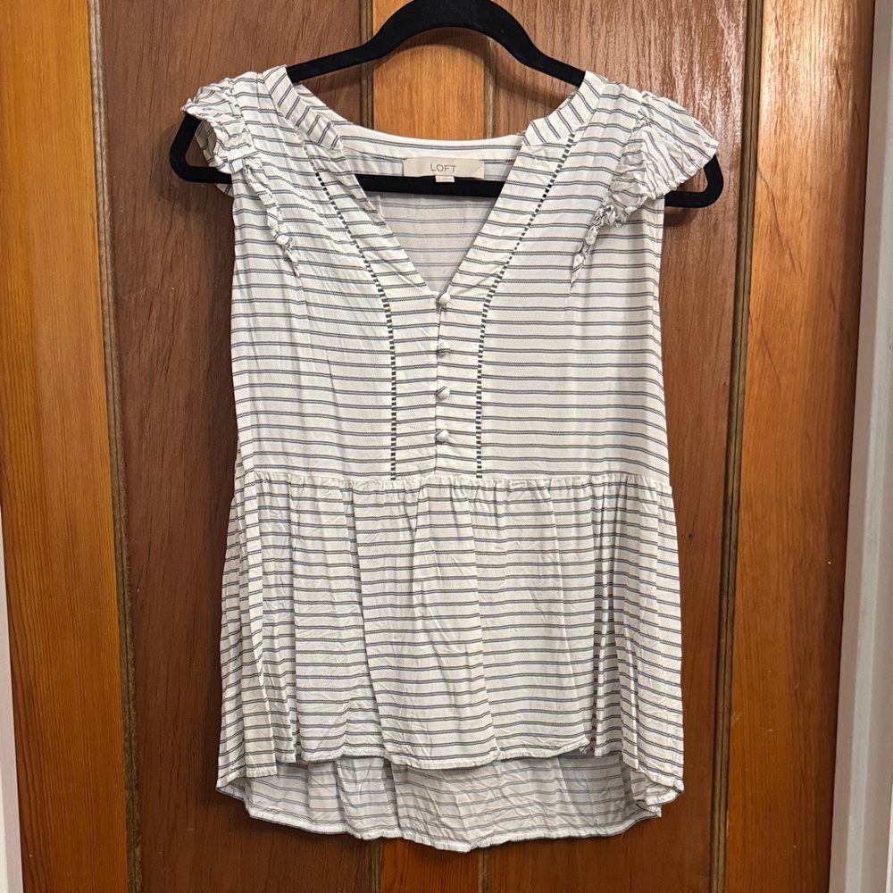 LOFT Women's Ruffled Striped Blouse